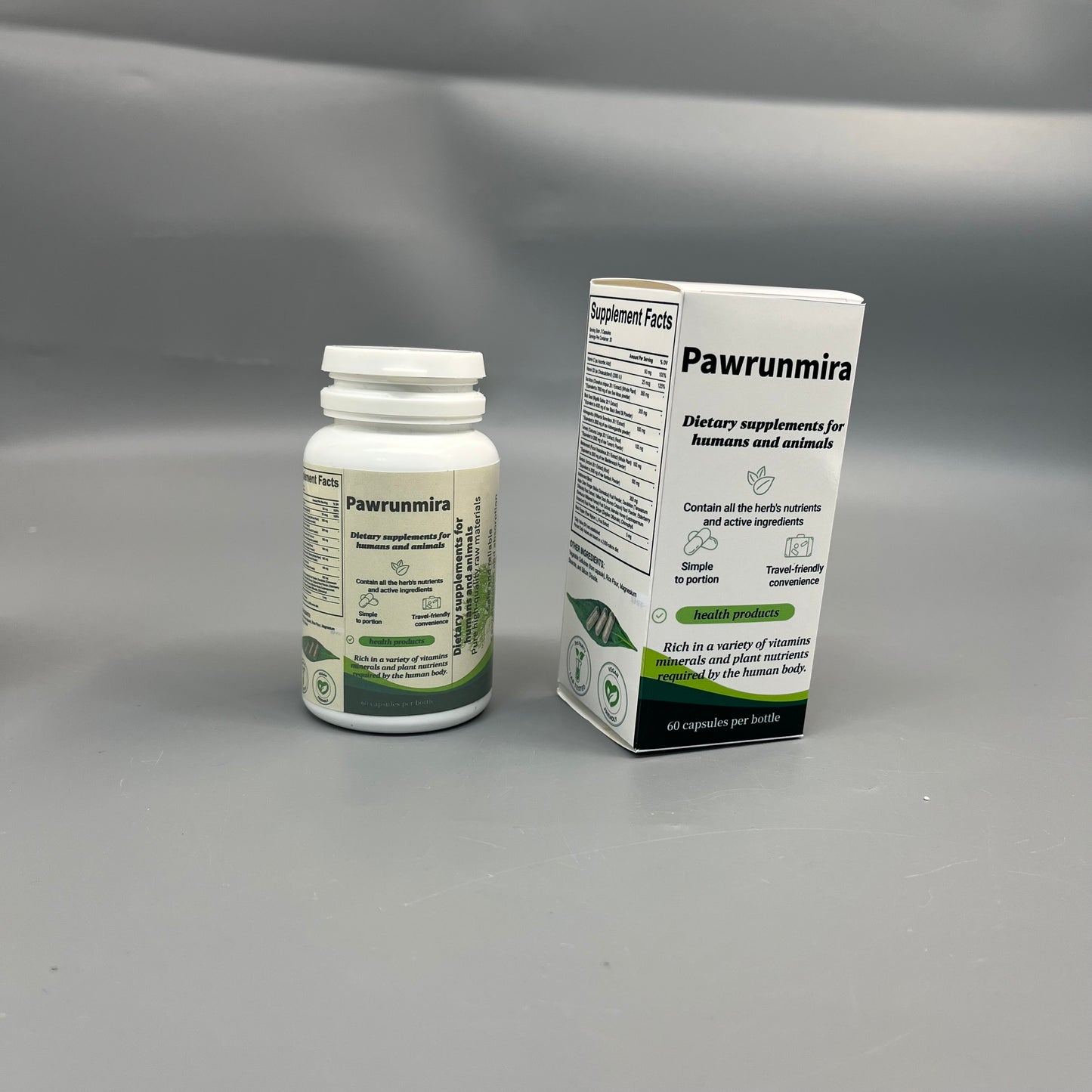 Pawrunmira Dietary supplements for humans and animals Rich in Vitamins Minerals for Daily Nutrition Support, 60 Capsules Per Bottle
