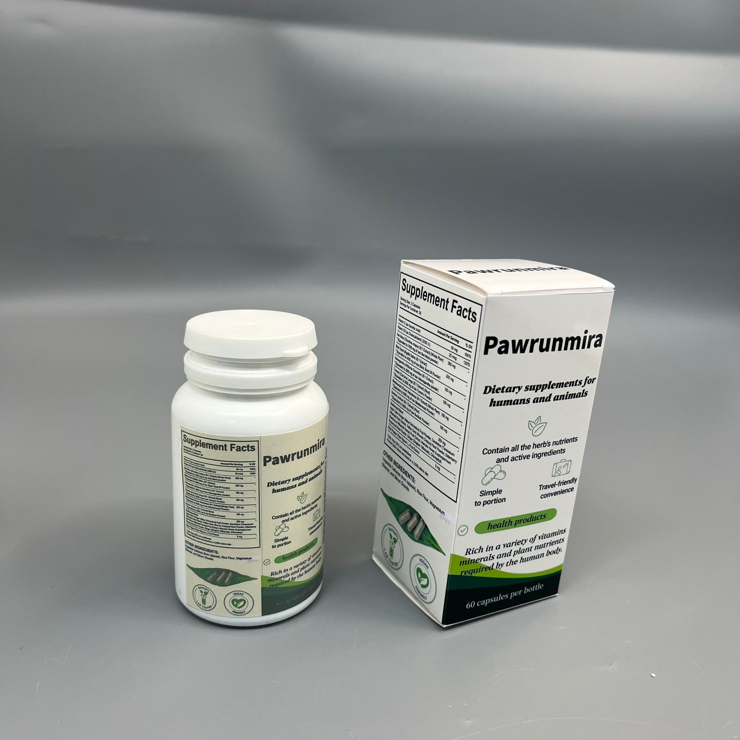 Pawrunmira Dietary supplements for humans and animals Rich in Vitamins Minerals for Daily Nutrition Support, 60 Capsules Per Bottle