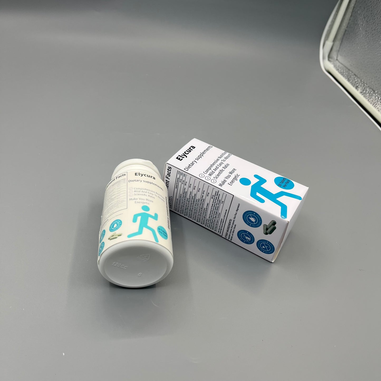 Elycura  Dietary supplements   with 30 tablets per pack, designed to boost users' daily energy levels.