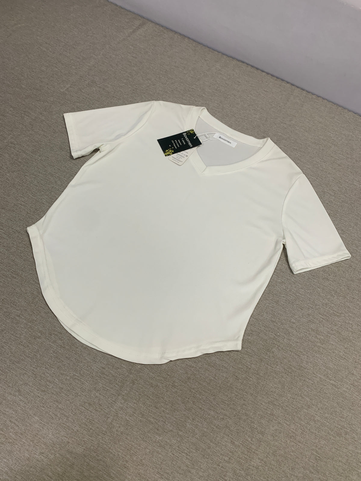 Bovornen  T-shirts Curved Hem Slim Fit Casual Tee Top