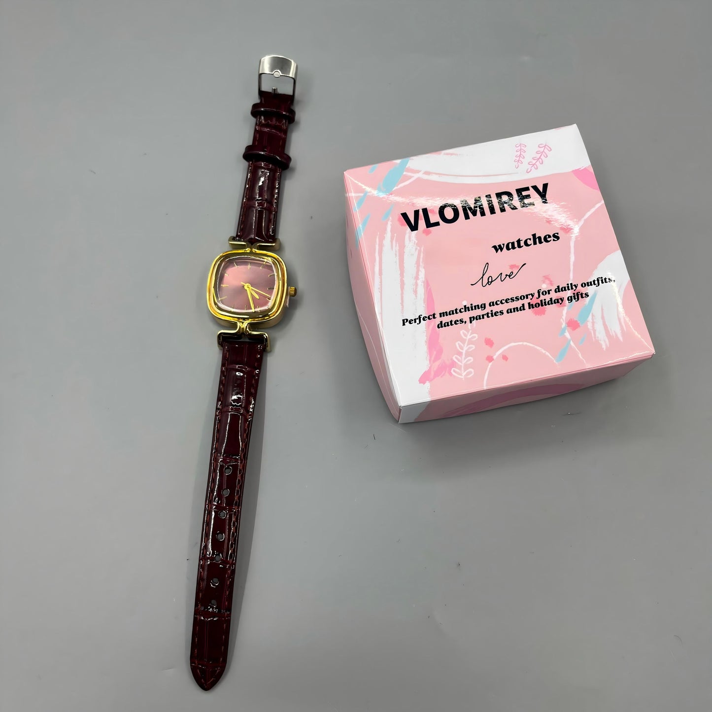 VLOMIREY  Watches  Retro Brown Leather Strap Wrist Watch for Daily Dress Matching