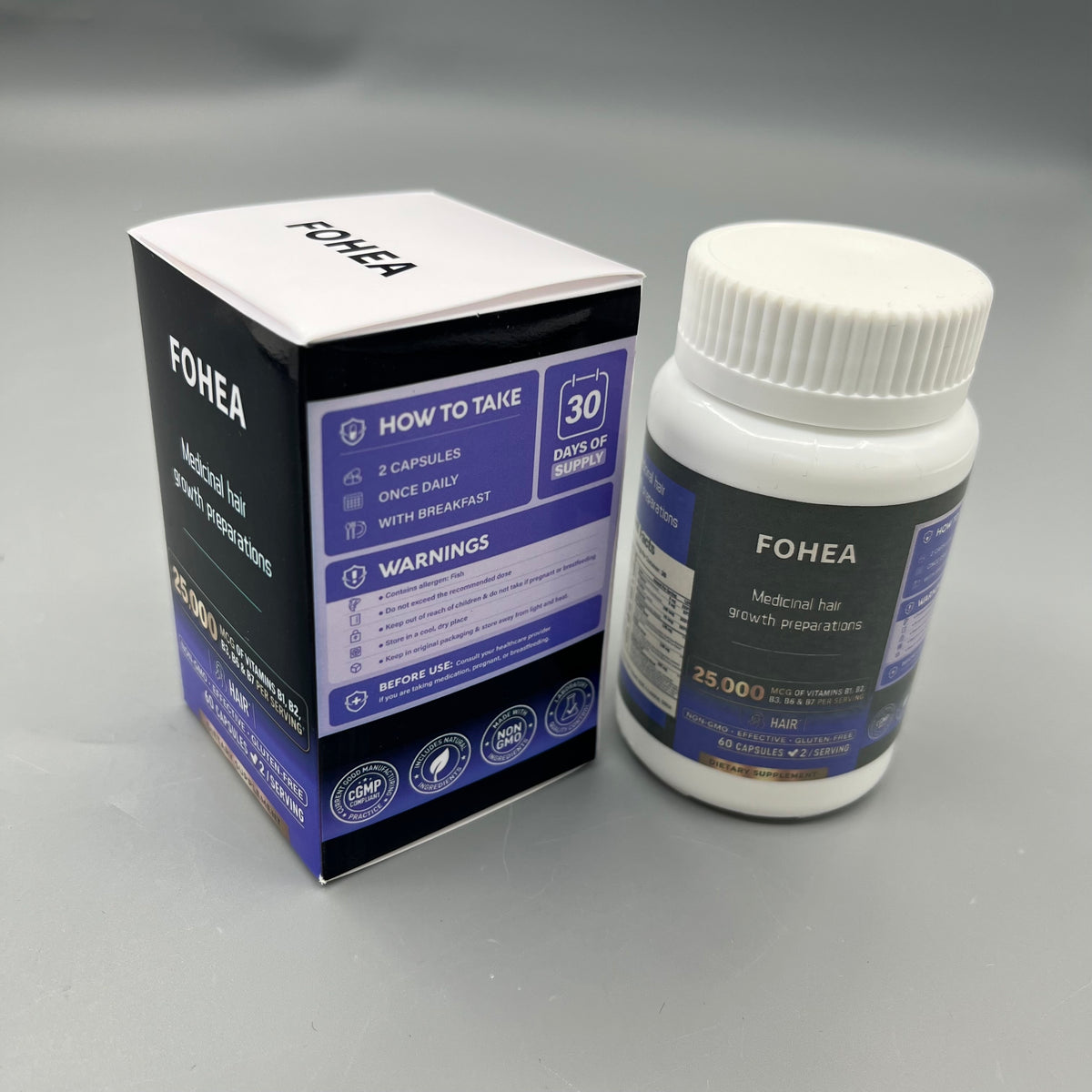 FOHEA  Medicinal hair growth preparations  , Hair Support Dietary Supplement Capsules, Vitamin B Complex for Hair Health, Non-GMO Gluten Free, 60 Capsules