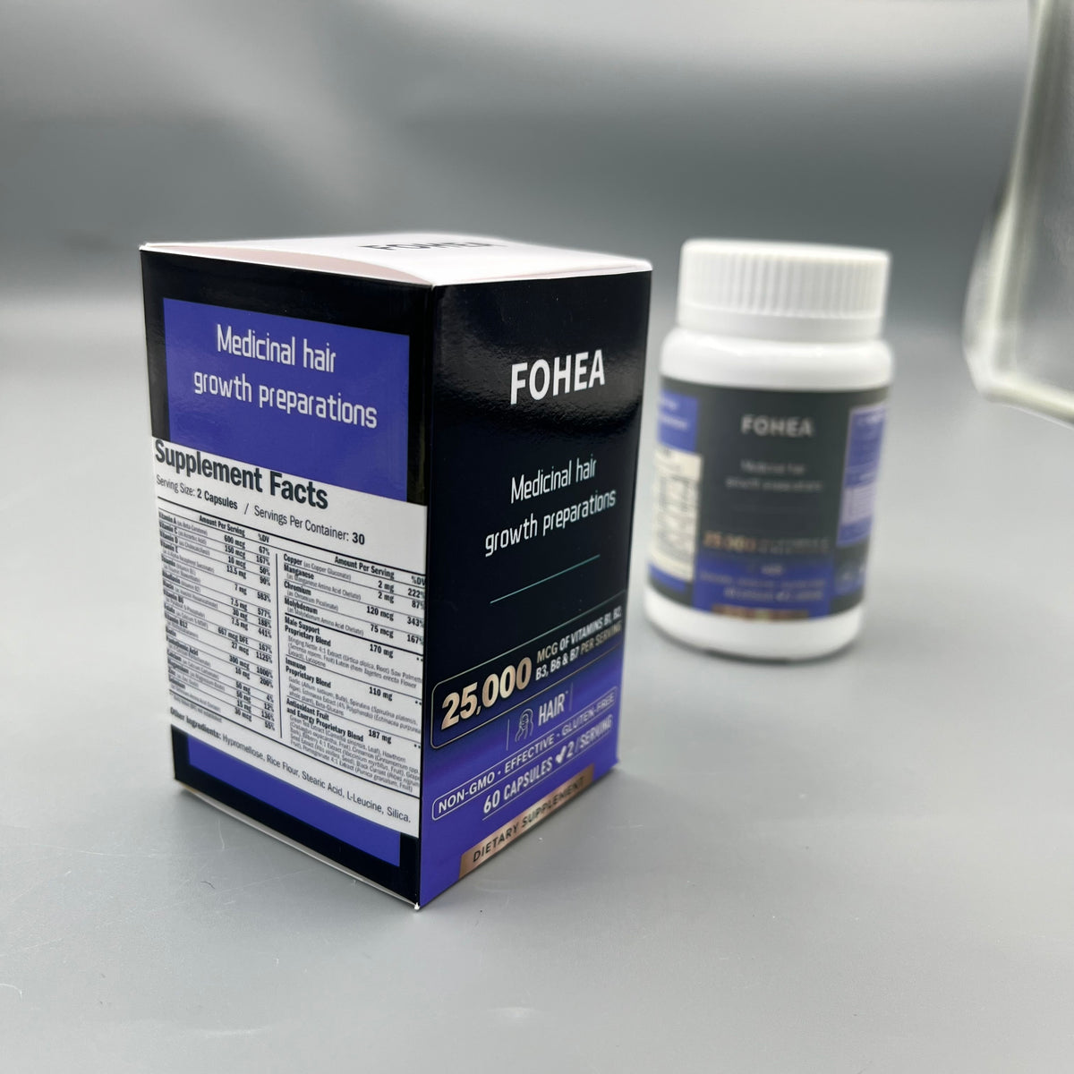 FOHEA  Medicinal hair growth preparations  , Hair Support Dietary Supplement Capsules, Vitamin B Complex for Hair Health, Non-GMO Gluten Free, 60 Capsules