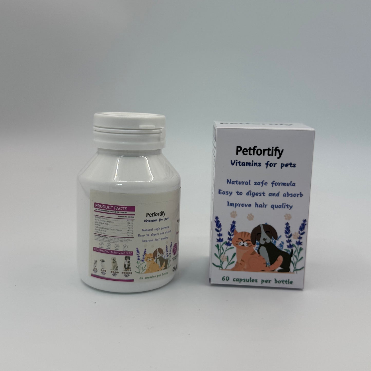 Petfortify Vitamins for pets, 60 Capsules Multivitamin Supplements for Dogs & Cats, Coat & Skin Care Support, Easy-to-Absorb Formula
