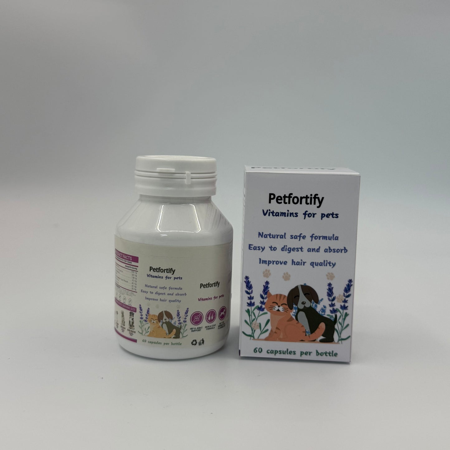 Petfortify Vitamins for pets, 60 Capsules Multivitamin Supplements for Dogs & Cats, Coat & Skin Care Support, Easy-to-Absorb Formula
