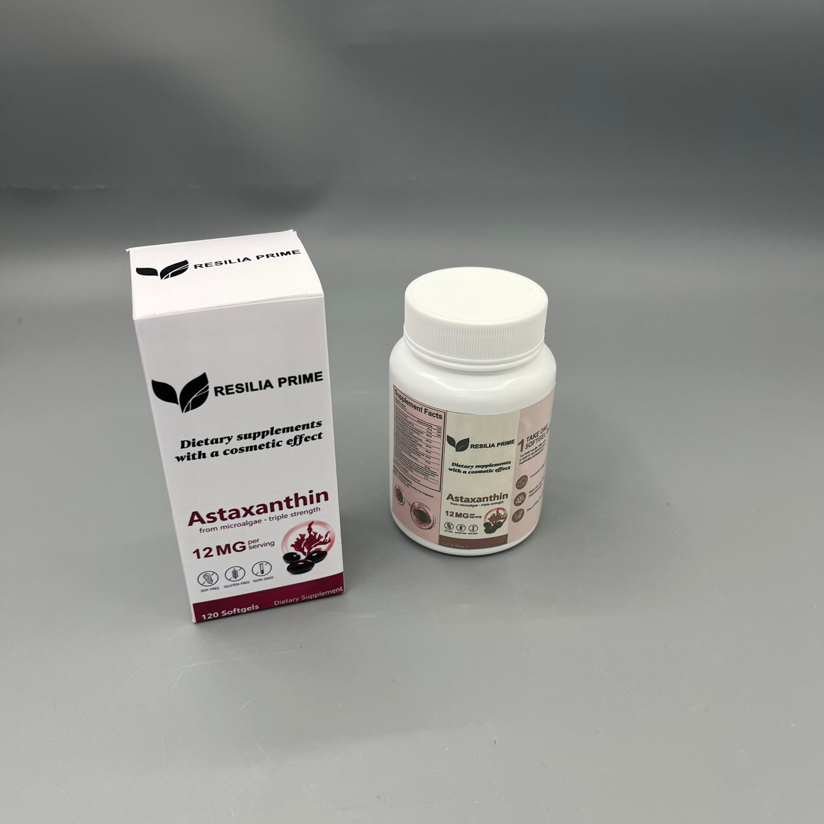 RESILIA PRIME   Dietary supplements with a cosmetic effect 12mg Astaxanthin Softgels from Microalgae, 120 Count, Dietary Supplements with Cosmetic Effect
