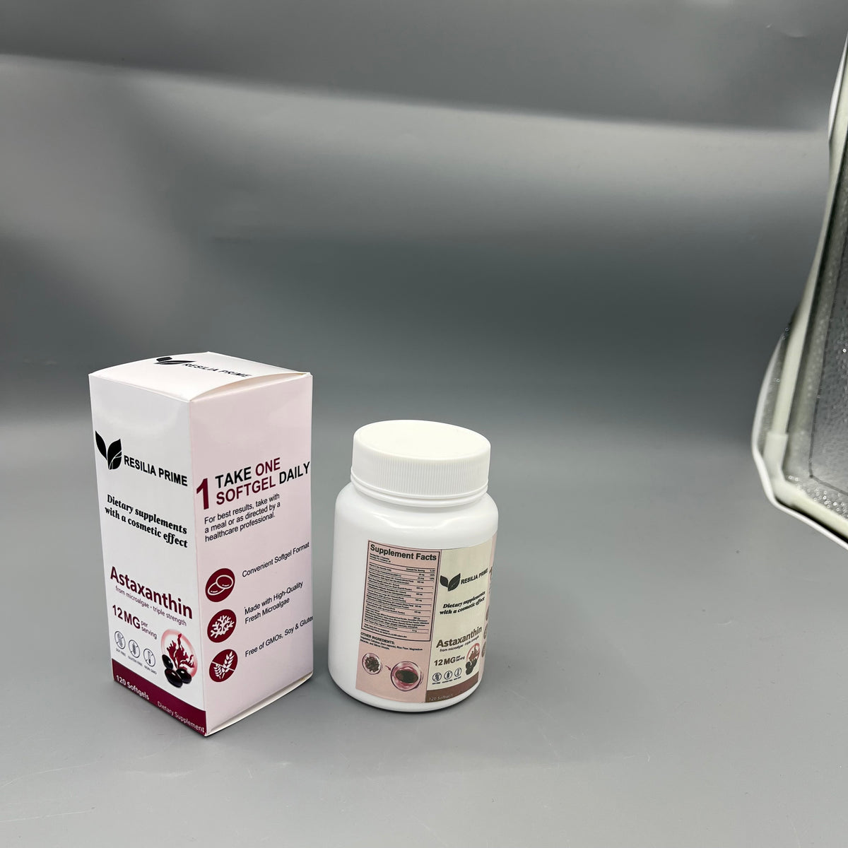 RESILIA PRIME   Dietary supplements with a cosmetic effect 12mg Astaxanthin Softgels from Microalgae, 120 Count, Dietary Supplements with Cosmetic Effect