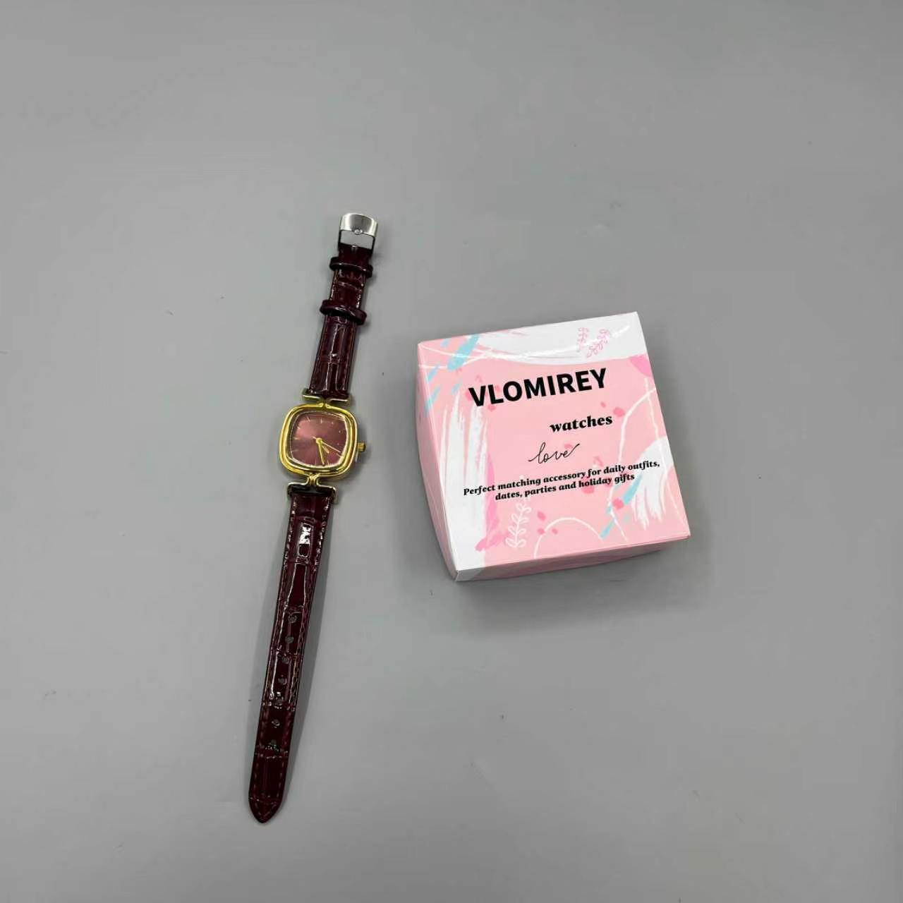 VLOMIREY  Watches  Retro Brown Leather Strap Wrist Watch for Daily Dress Matching