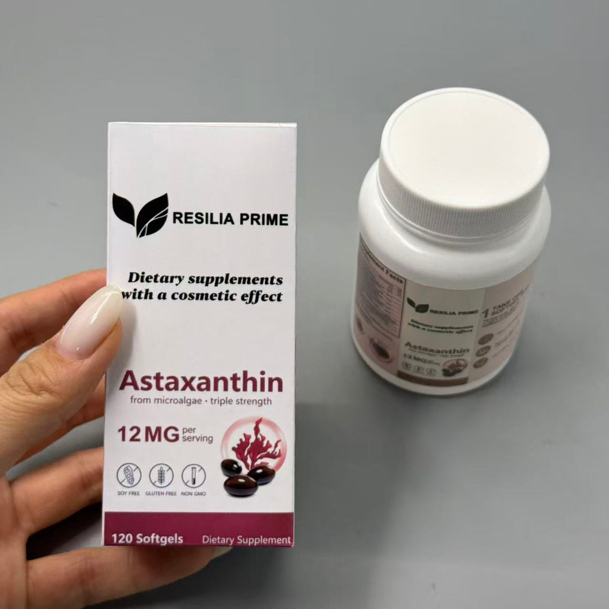 RESILIA PRIME   Dietary supplements with a cosmetic effect 12mg Astaxanthin Softgels from Microalgae, 120 Count, Dietary Supplements with Cosmetic Effect